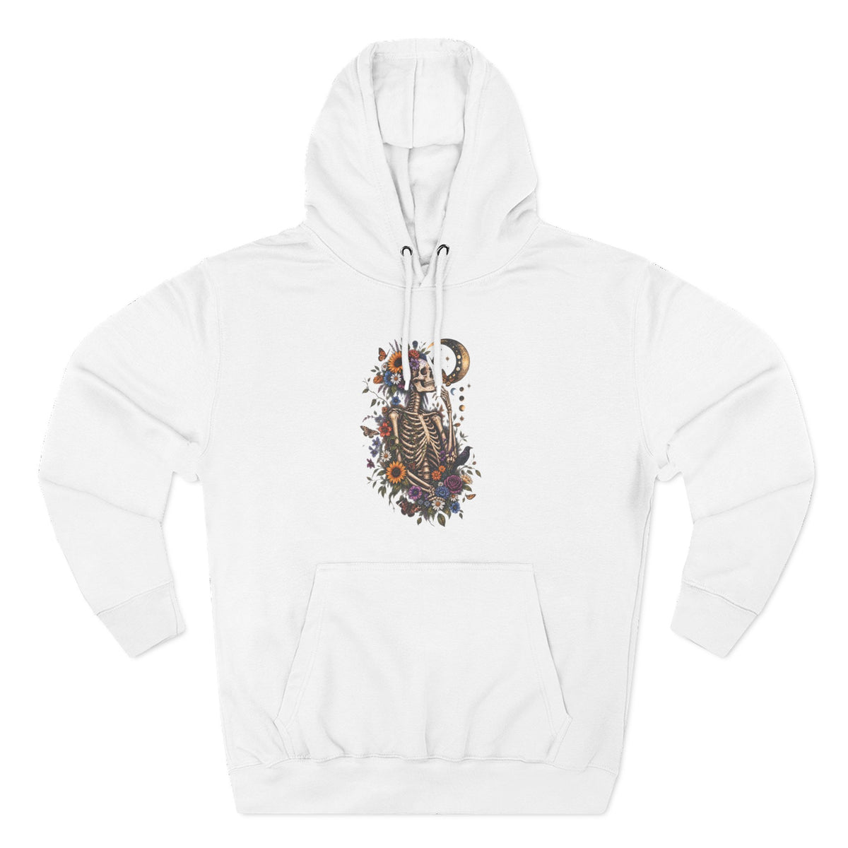 Skeleton Moon Floral Hoodie – Gothic Botanical Graphic Pullover