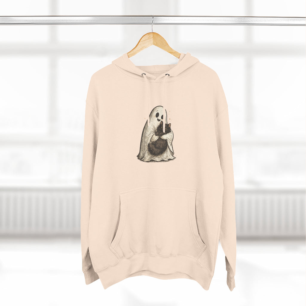 Boo & Meow Ghost Hugging Black Cat hoodie | Cute Spooky Tee Fleece Pullover