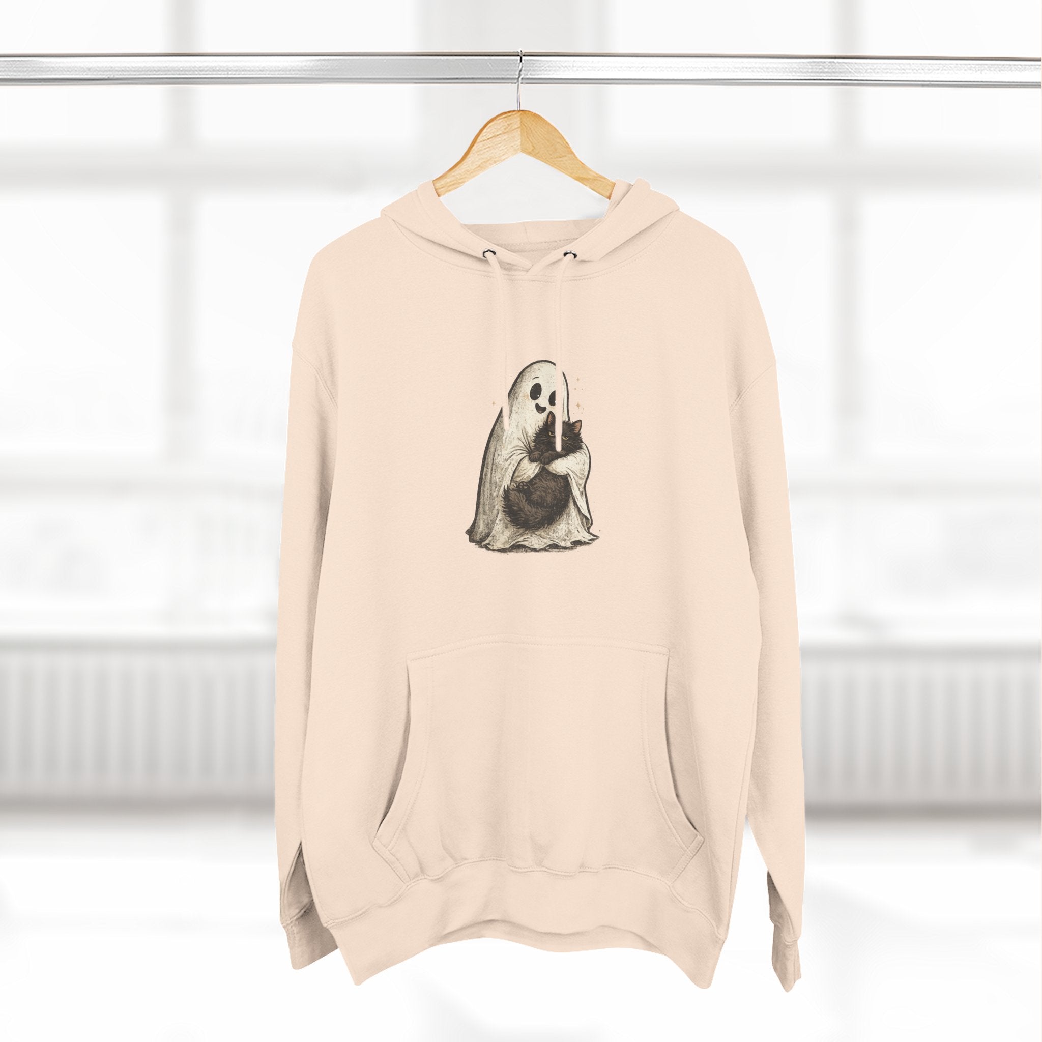 Boo & Meow Ghost Hugging Black Cat hoodie | Cute Spooky Tee Fleece Pullover