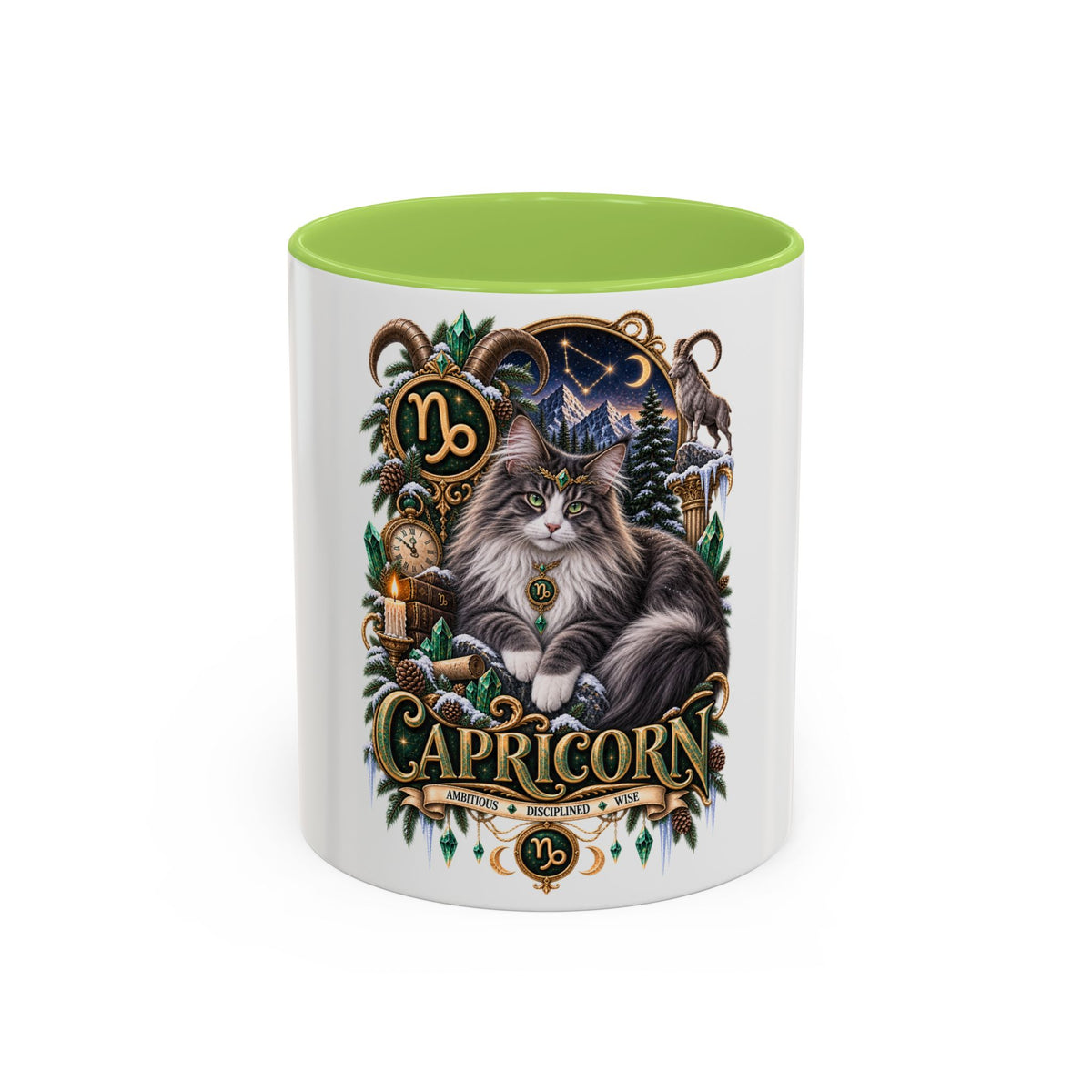 Capricorn Norwegian Forest Zodiac Cat Accent Coffee Mug – Astrology Cat Gift (11/15 oz)