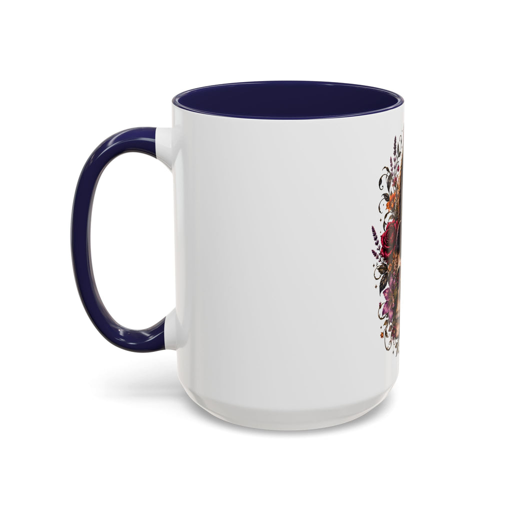 Cat & Skull Accent Coffee Mug — Gothic Black Cat Art Coffee Cup (11/15oz)