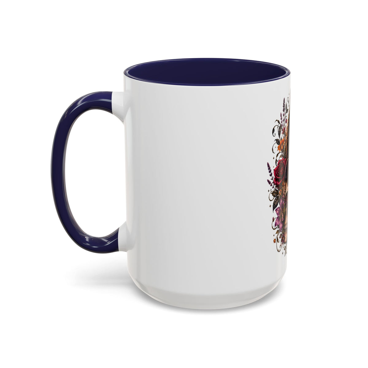 Cat & Skull Accent Coffee Mug — Gothic Black Cat Art Coffee Cup (11/15oz)