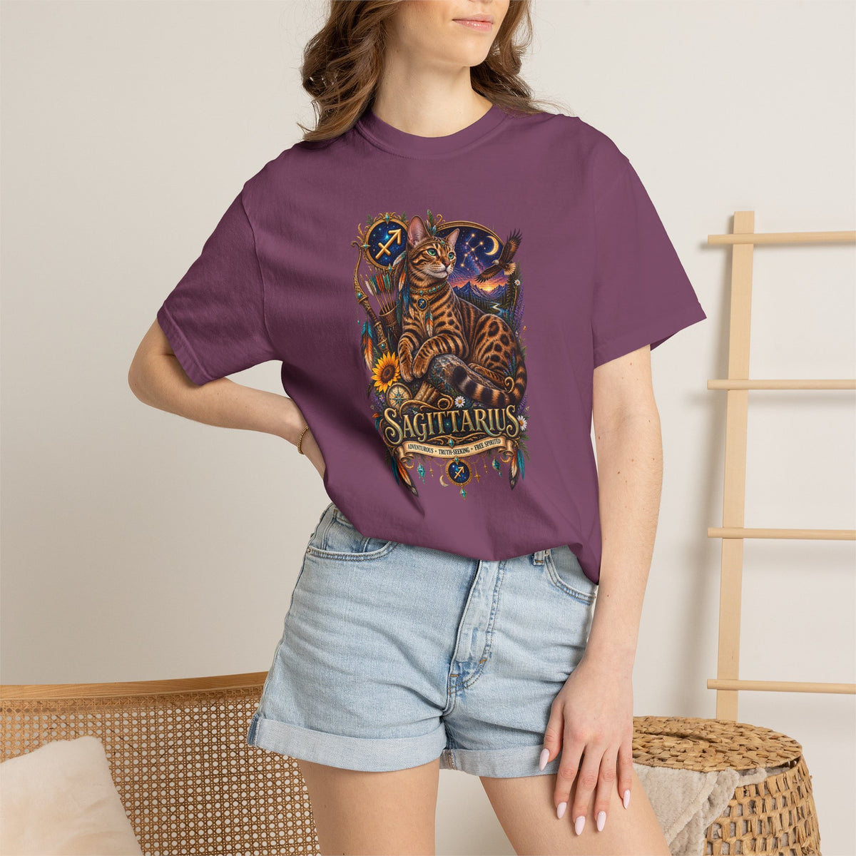 Sagittarius Zodiac Bengal Cat T-Shirt — Astrological Archer Horoscope Tee