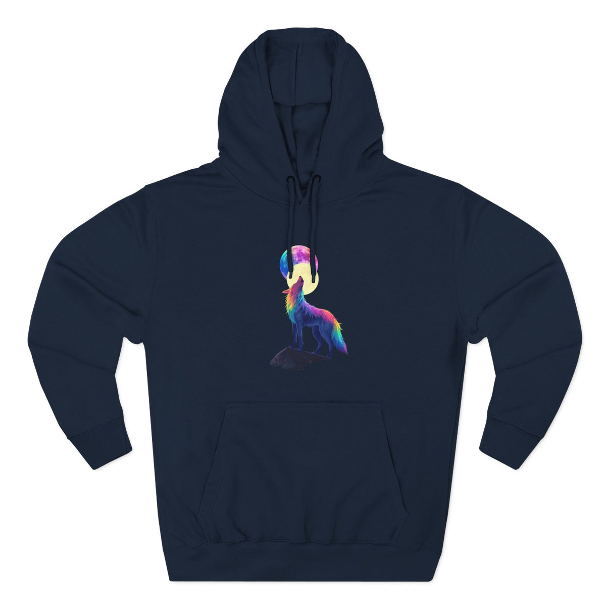 Rainbow Wolf Silhouette Hoodie | Colorful Moon Graphic