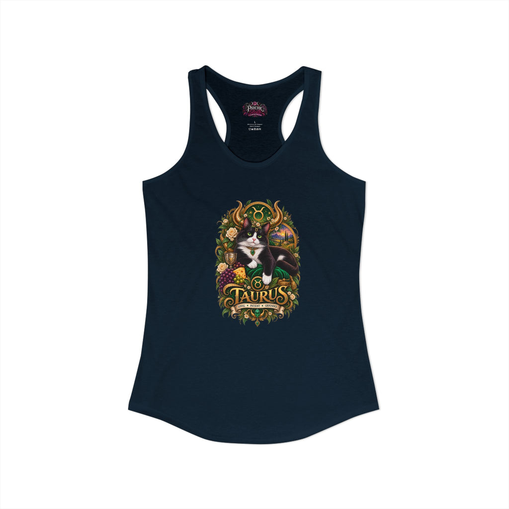 Taurus Tuxedo Cat Zodiac Tank- Celestial Astrology Cat Lover Tank