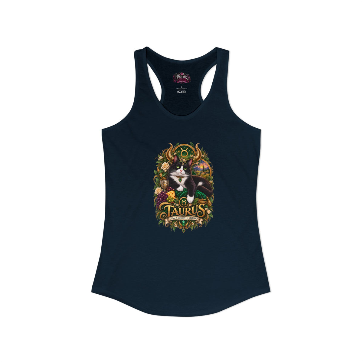 Taurus Tuxedo Cat Zodiac Tank- Celestial Astrology Cat Lover Tank