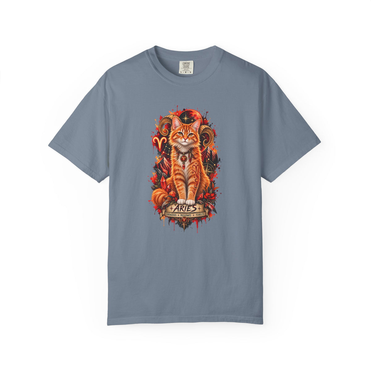 Aries Orange Tabby Cat Zodiac T-Shirt — Fiery Astrological Graphic Tee