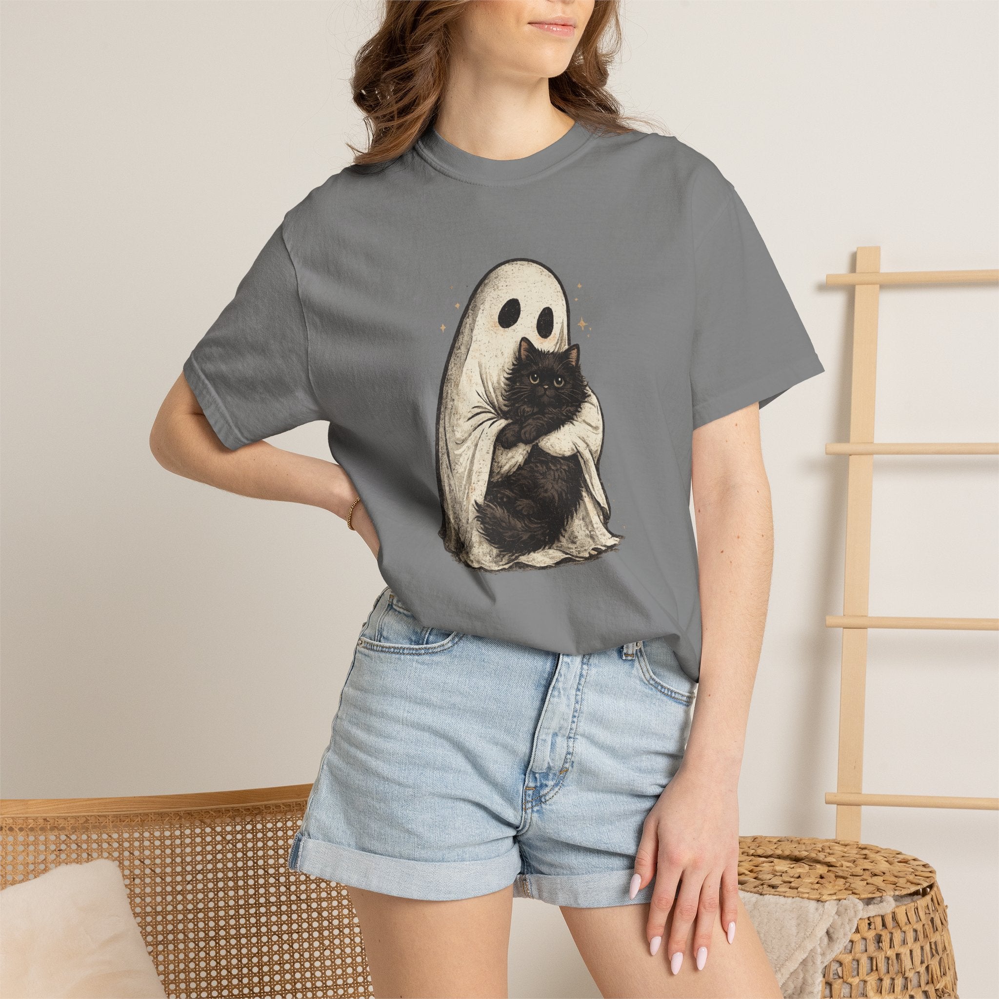 Ghost Hug T-Shirt — Cute Ghost Holding Cat Graphic Tee