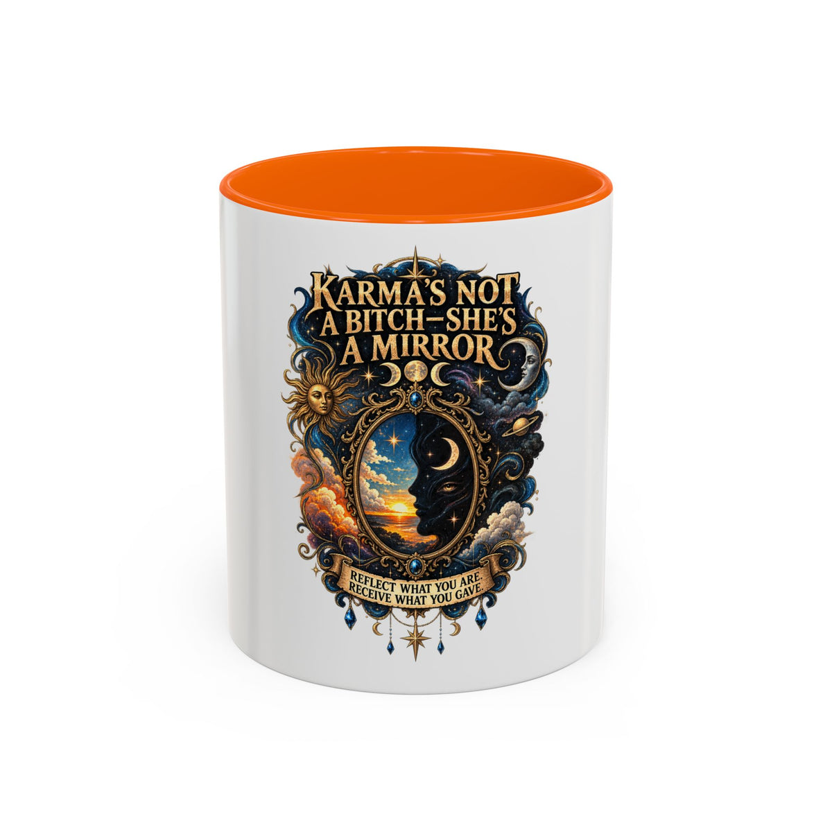 Coffee Mug — "Karma's Not a Bitch — She's a Mirror" Accent Ceramic Mug (11/15oz)