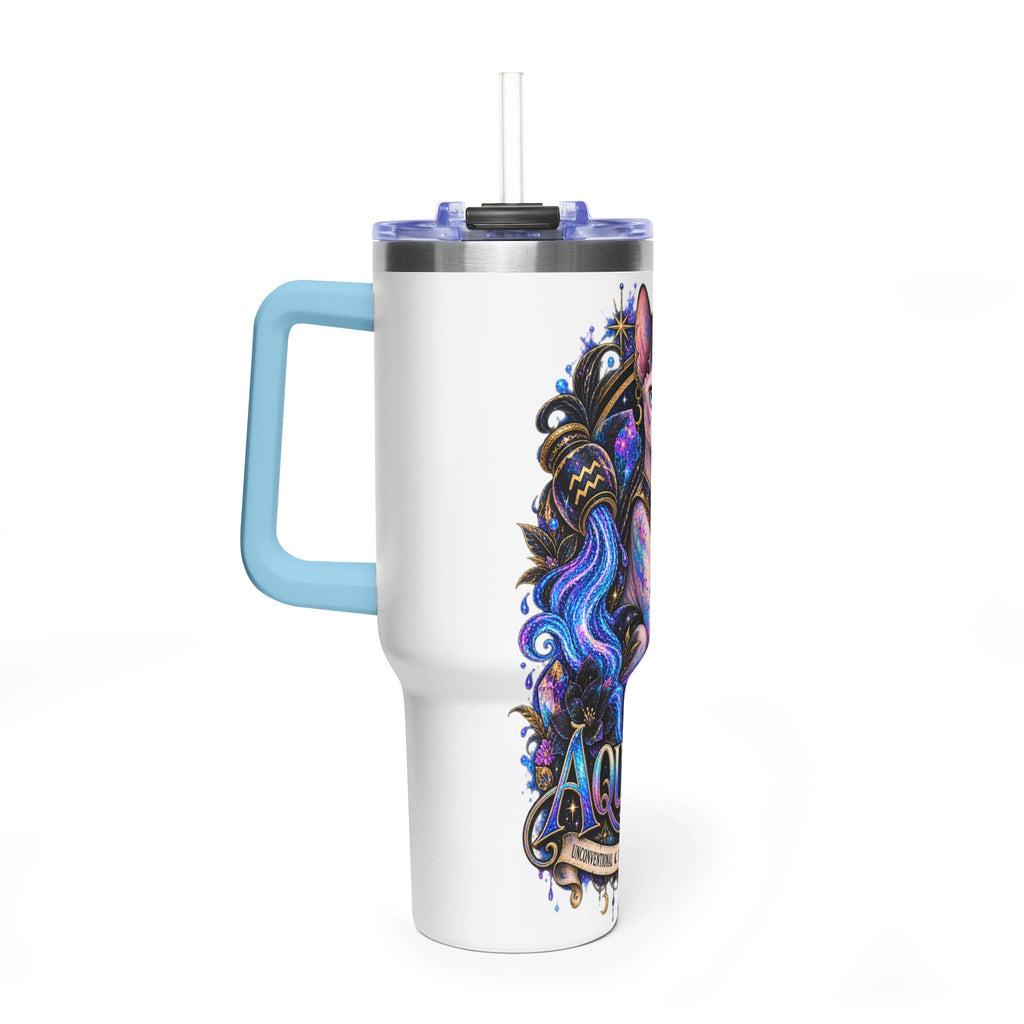 40oz Aquarius Zodiac Tumbler — Sphynx Cat Astrology Vacuum Thermal Cup