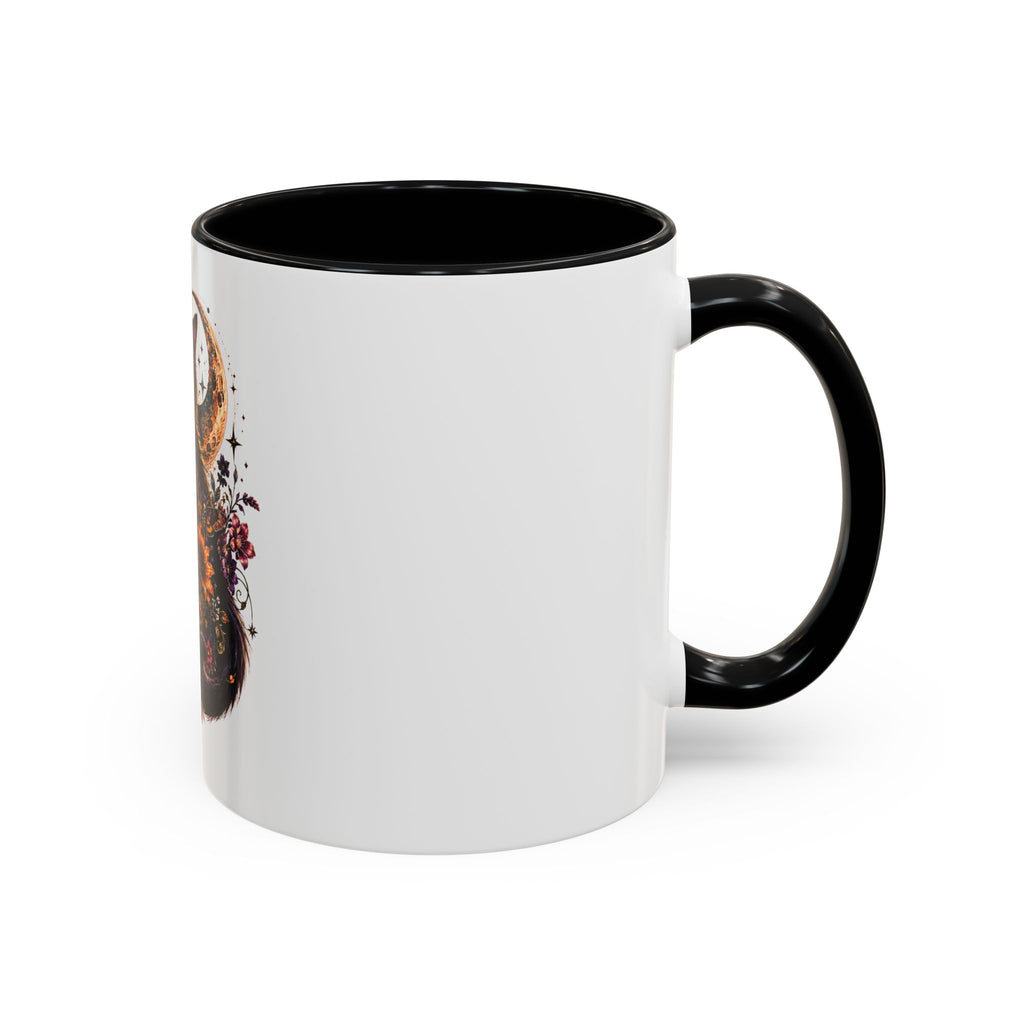 Cat & Skull Accent Coffee Mug — Gothic Black Cat Art Coffee Cup (11/15oz)