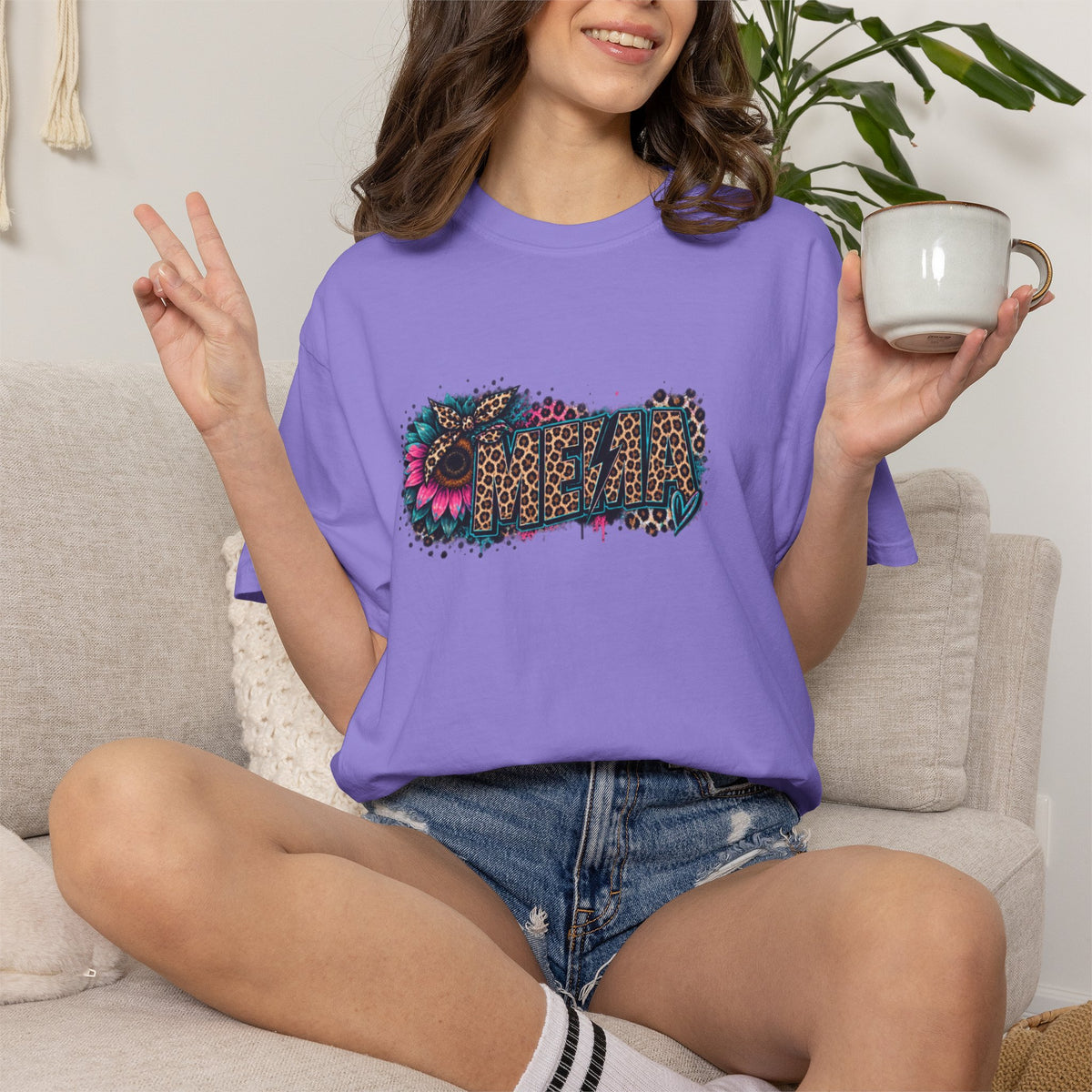 MEMA Leopard Floral Logo T-Shirt — Vintage Animal Print Graphic Tee