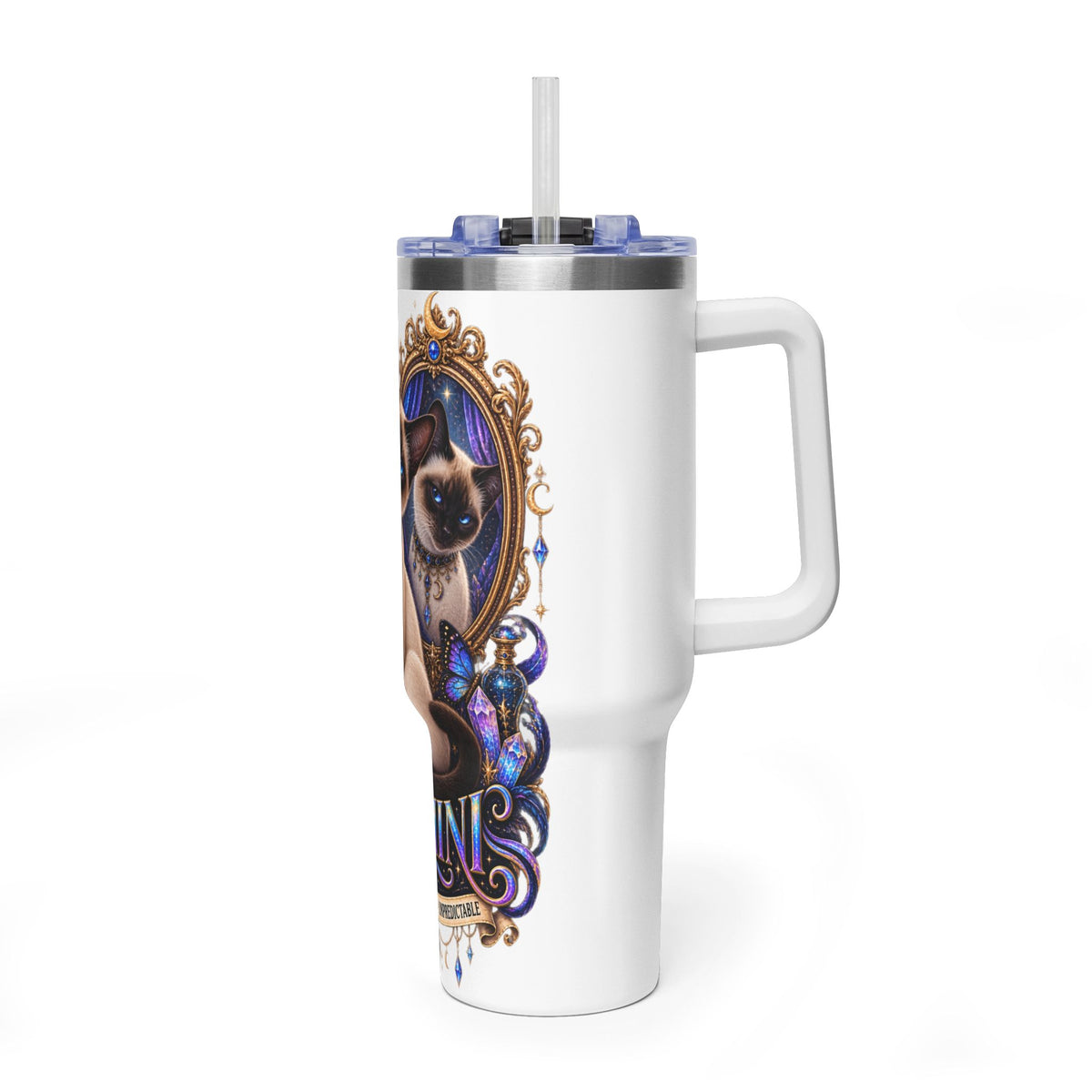 40oz Gemini Zodiac Tumbler — Siamese Cat Astrology Vacuum Thermal Cup