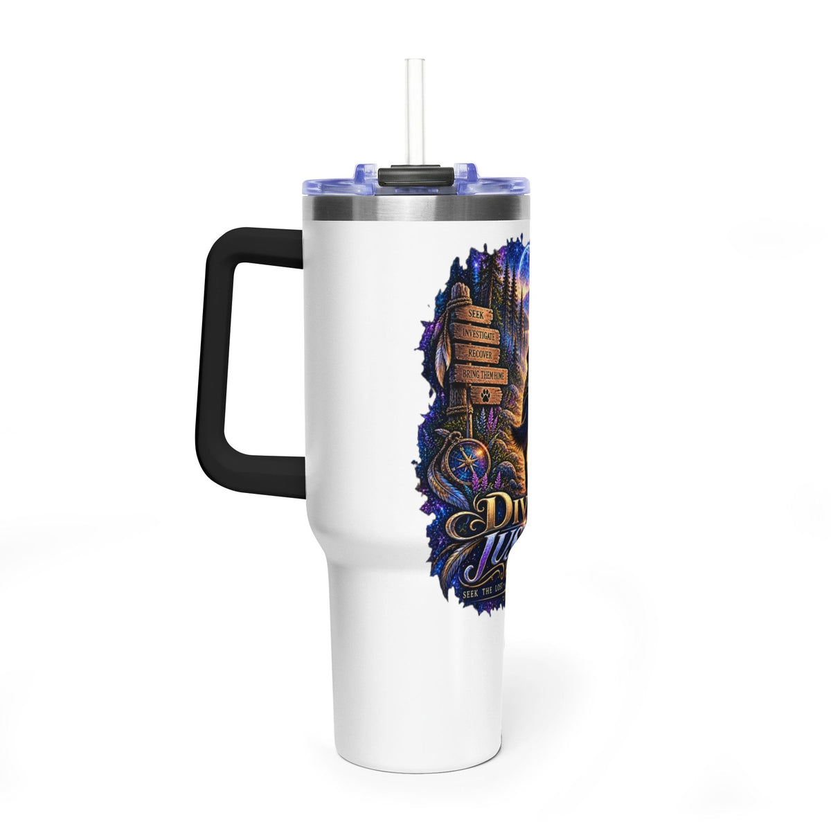 40oz Vacuum Tumbler – “Divine Justice” Support the mission