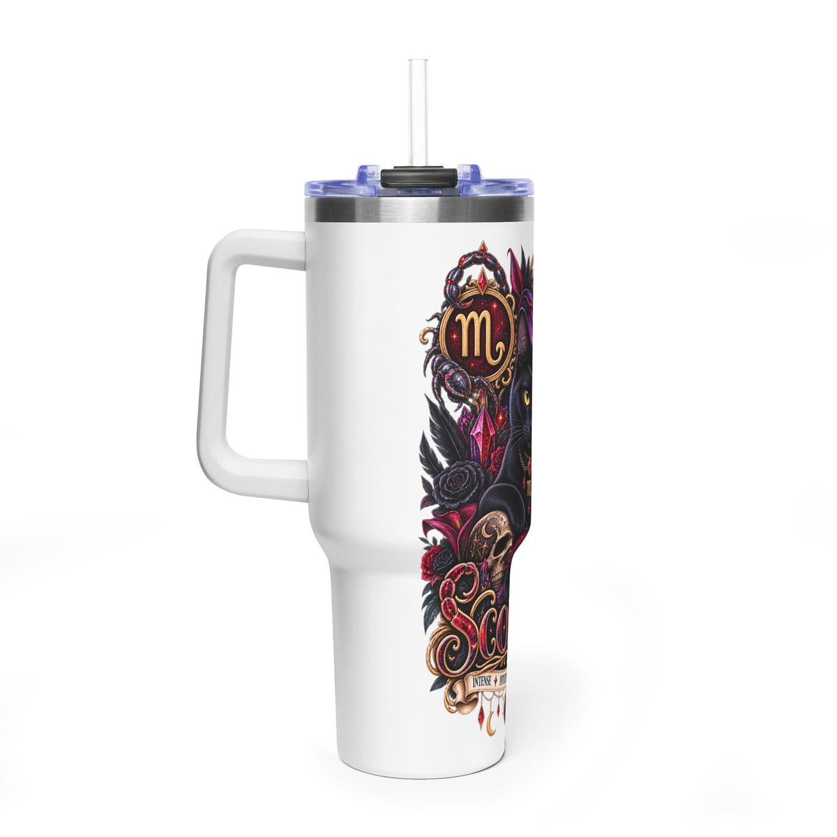 Scorpio Black Bombay Cat 40oz Vacuum Tumbler – Zodiac Black Cat Insulated Travel Mug