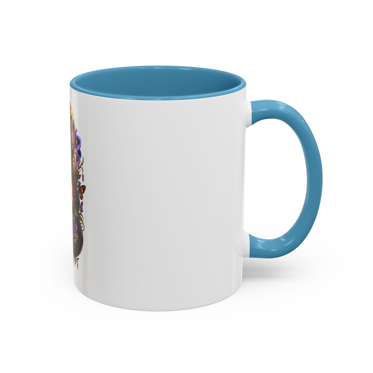 Black Cat & Skull Floral Accent Coffee Mug — Gothic Halloween Coffee Cup (11/15oz)