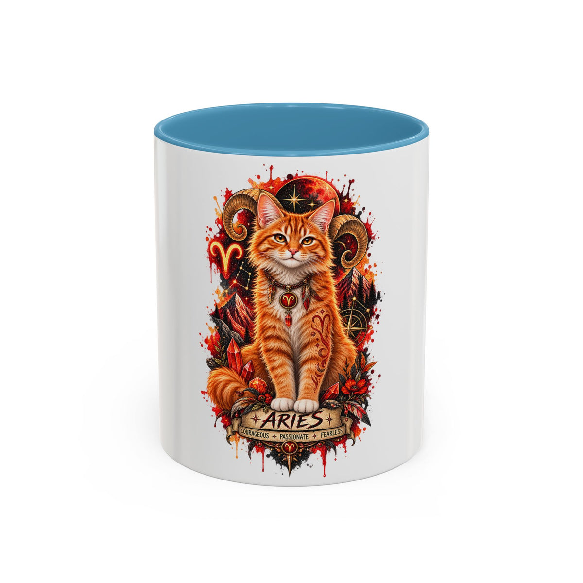 Aries Orange Tabby Cat Zodiac Coffee Mug – Cute Orange Tabby Astrology Accent Mug (11/15 oz)