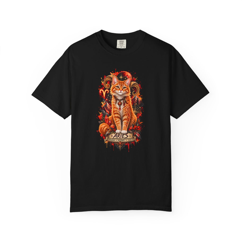 Aries Orange Tabby Cat Zodiac T-Shirt — Fiery Astrological Graphic Tee