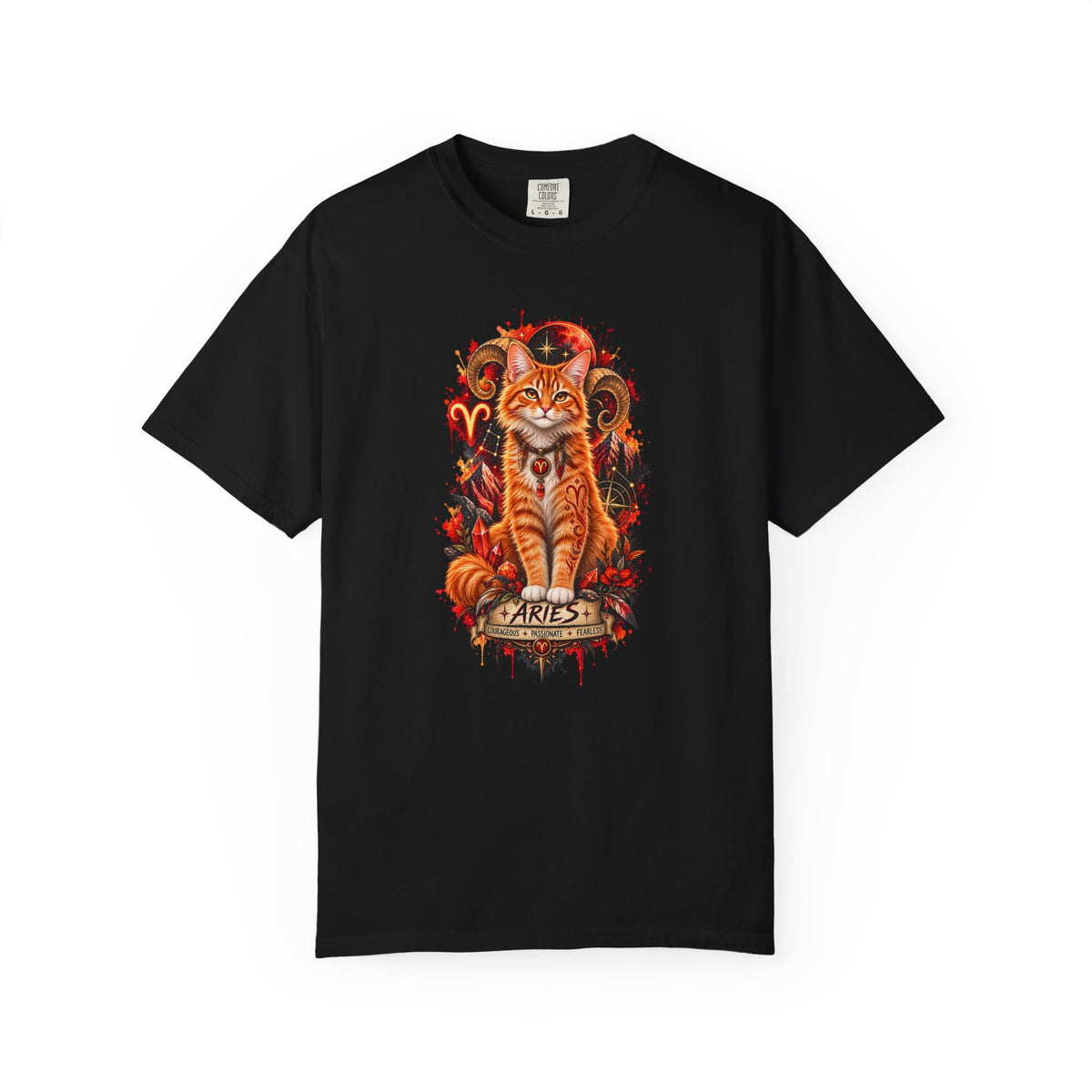 Aries Orange Tabby Cat Zodiac T-Shirt — Fiery Astrological Graphic Tee