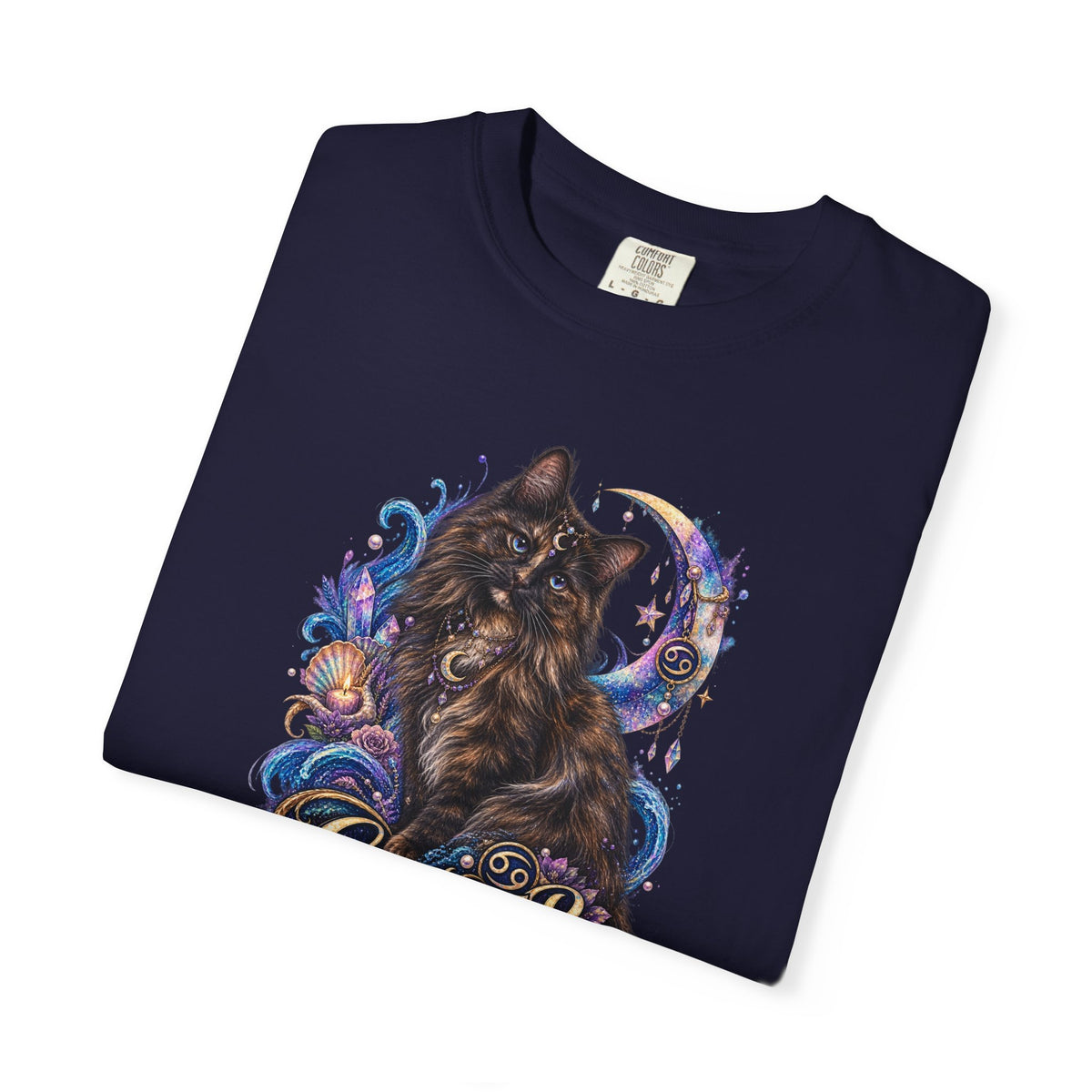 Cancer Zodiac T‑Shirt — Mystical Tortoiseshell   Cat Horoscope Design