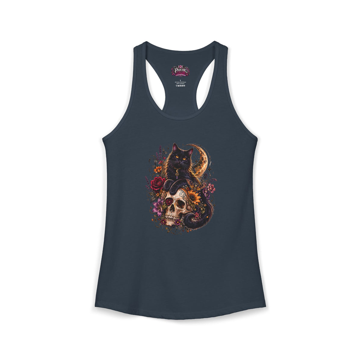 Black Cat and Floral Skeleton Gothic Tank
