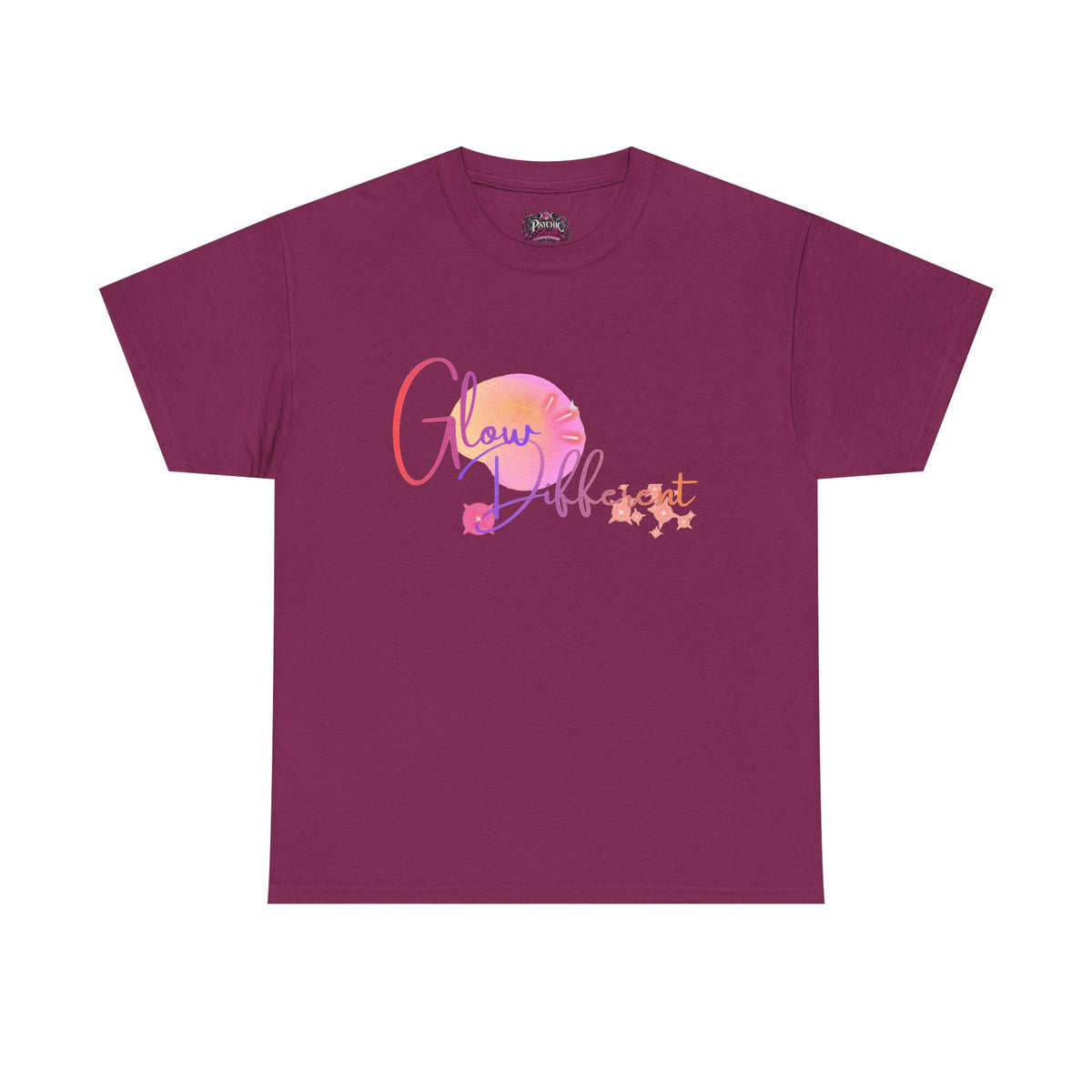 Glow Different Tee — Inspirational Pastel Script Graphic T-Shirt