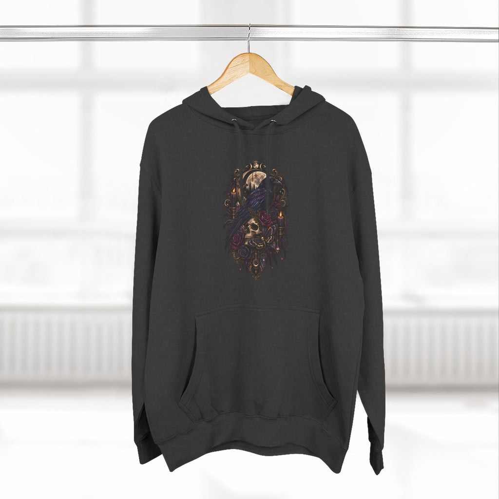 Raven Skull Graphic Hoodie — Gothic Fleece Pullover