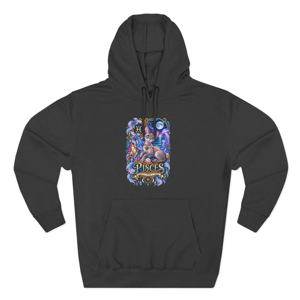 Pisces Zodiac Devon Rex Cat Hoodie — Mystical Watercolor Fish Astrology Pullover