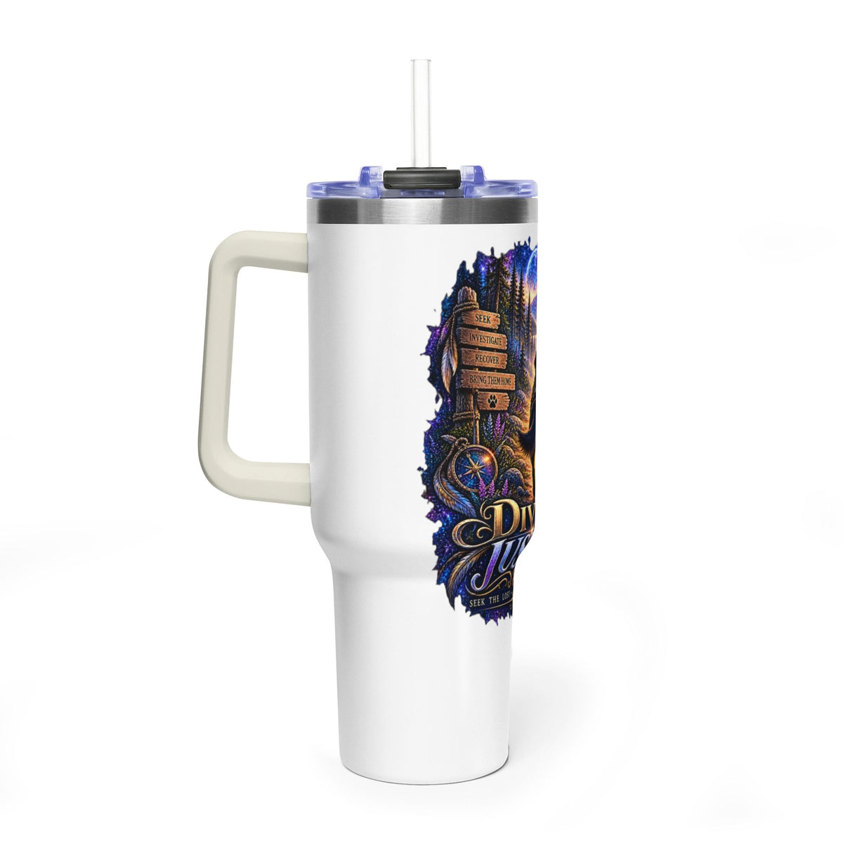 40oz Vacuum Tumbler – “Divine Justice” Support the mission