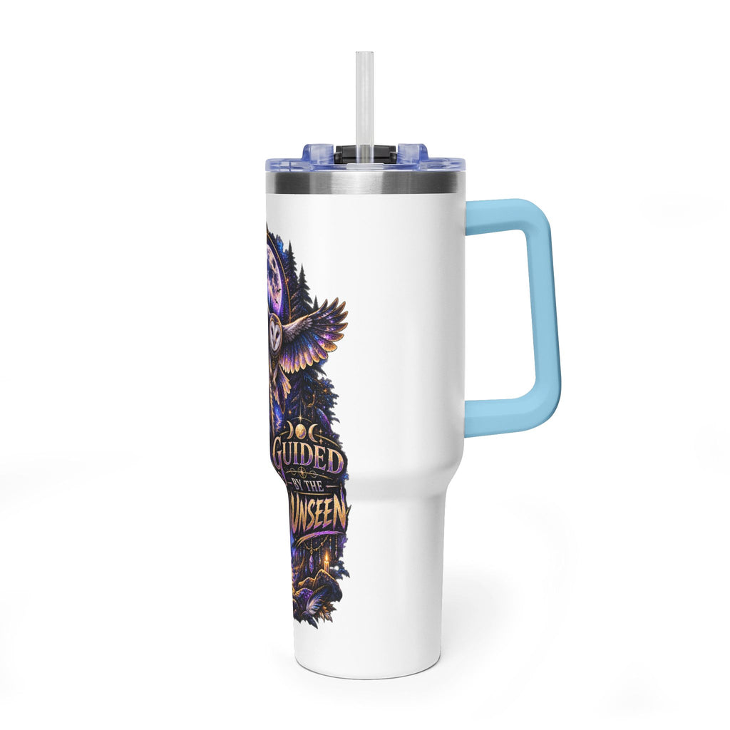 40oz Vacuum Tumbler — Wolf & Owl Spiritual Guide Stainless Travel Mug