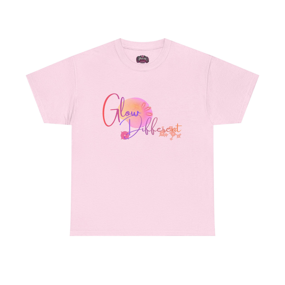 Glow Different Tee — Inspirational Pastel Script Graphic T-Shirt