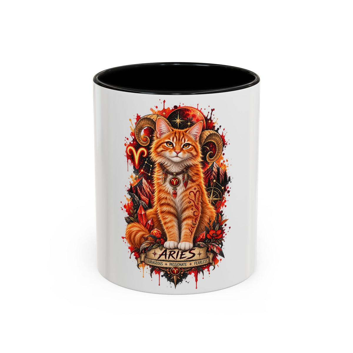 Aries Orange Tabby Cat Zodiac Coffee Mug – Cute Orange Tabby Astrology Accent Mug (11/15 oz)
