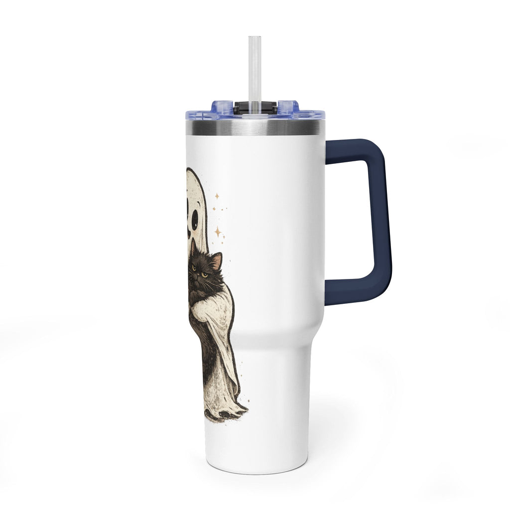 40oz Tumbler — Cute Ghost Hugging Black Cat Thermal Cup