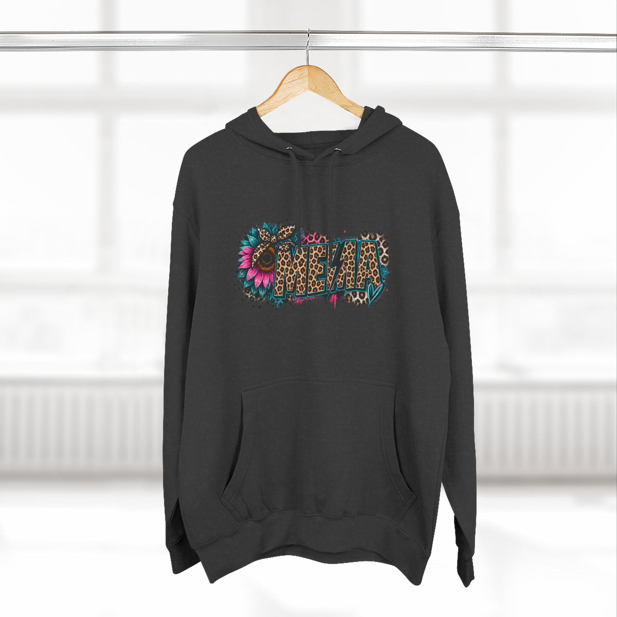 MEMA Leopard Floral Heat Hoodie — Cozy Fleece Pullover with Leopard & Flowers Design