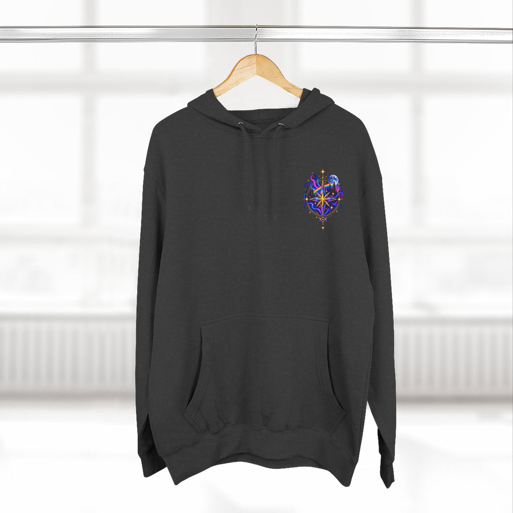 Guided by Light Bound toTruth Fleece Hoodie — Spiritual Galaxy Chest Emblem & Backscape Design