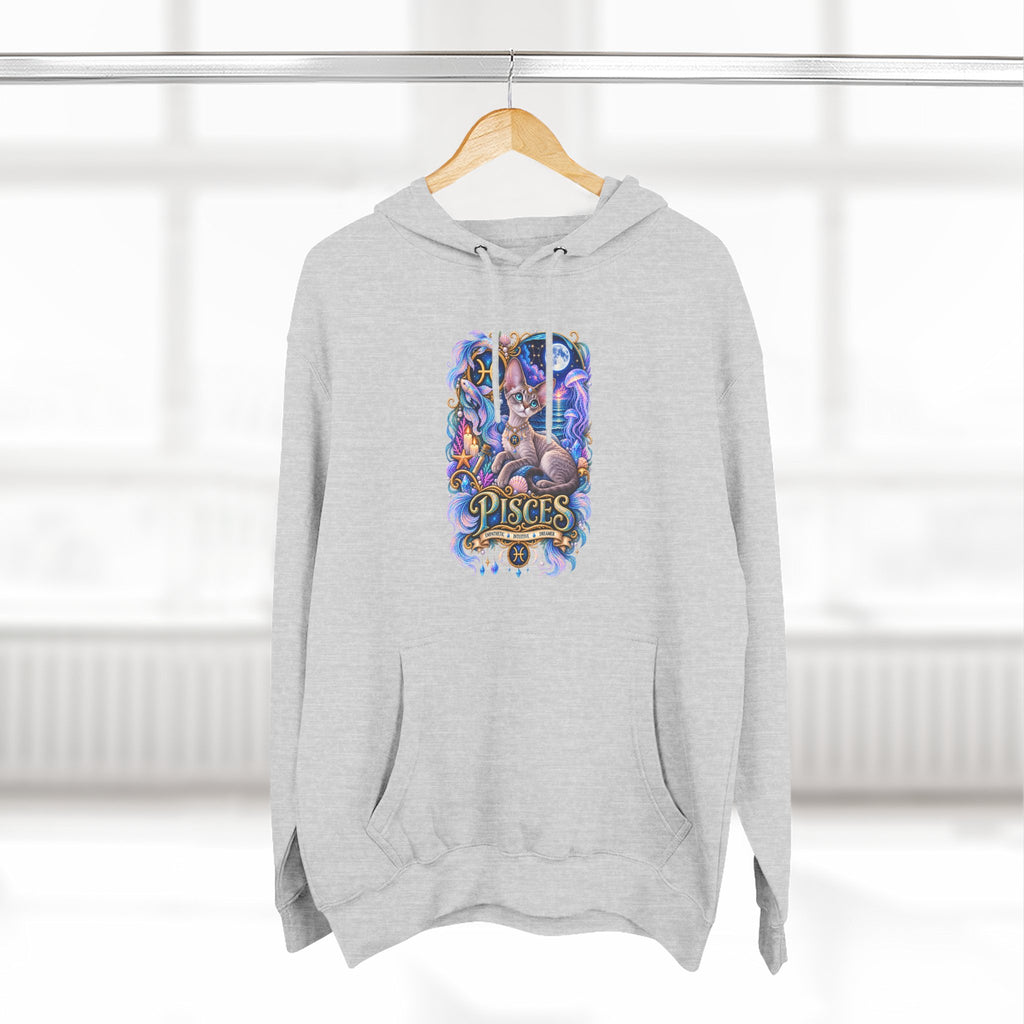 Pisces Zodiac Devon Rex Cat Hoodie — Mystical Watercolor Fish Astrology Pullover