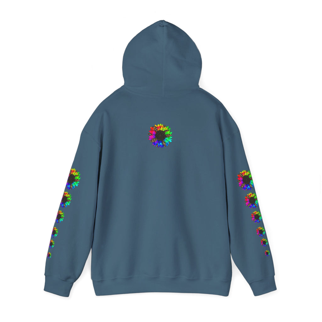 Inspirational Floral Hoodie – "Your Smile is Kind & Beautiful" Rainbow Sunflower Cozy Pullover