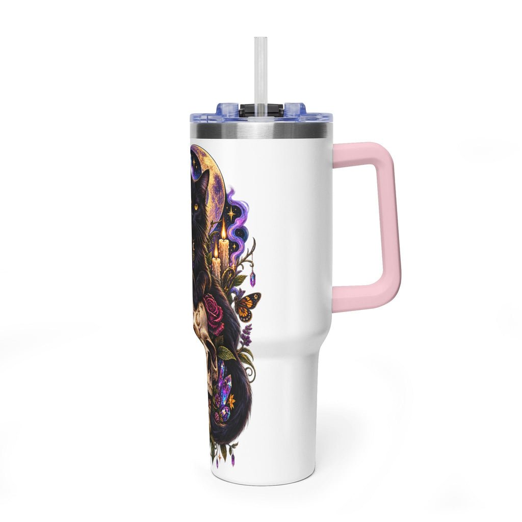 40oz Cat & Skull Thermal Tumbler – Gothic Floral Insulated Travel Mug