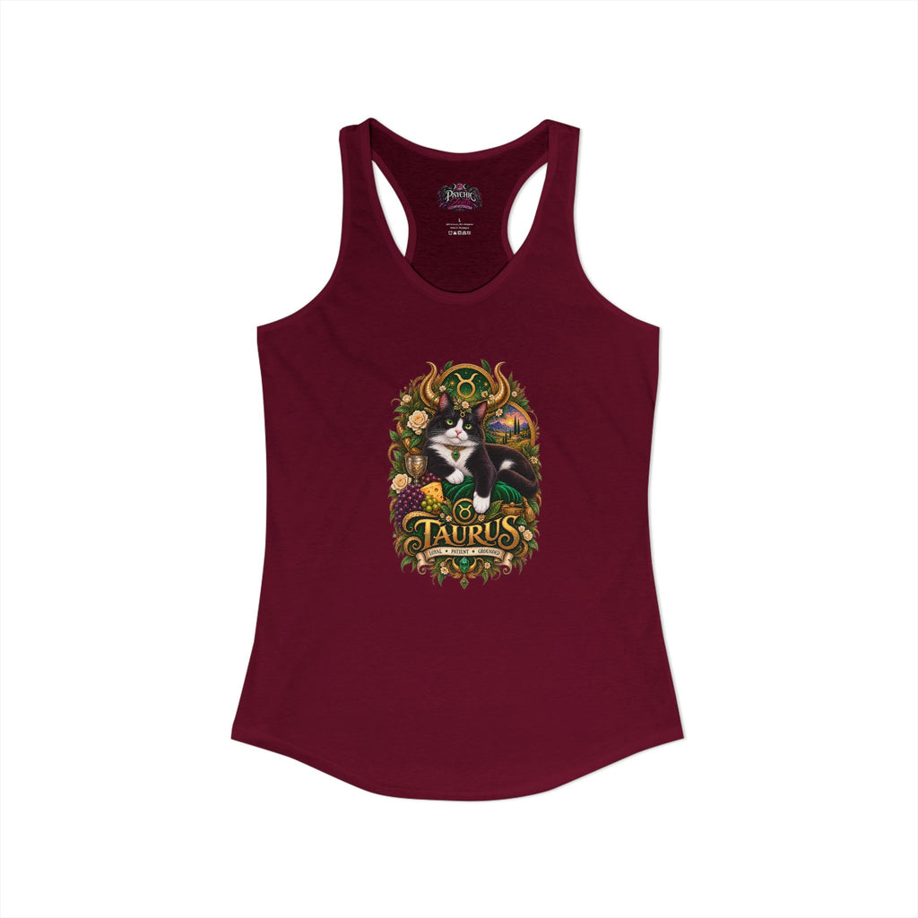 Taurus Tuxedo Cat Zodiac Tank- Celestial Astrology Cat Lover Tank
