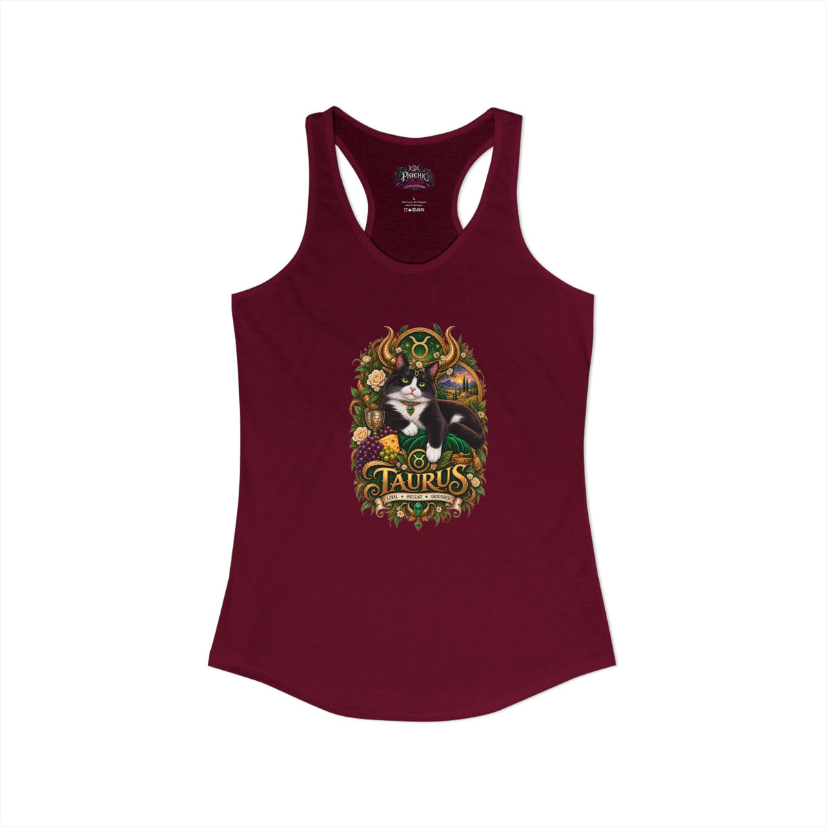 Taurus Tuxedo Cat Zodiac Tank- Celestial Astrology Cat Lover Tank