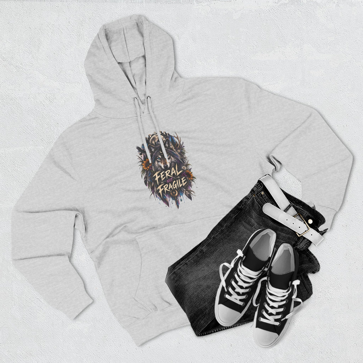 Feral not Fragile Wolf Graphic Hoodie — Wildlife-Inspired Comfort Pullover
