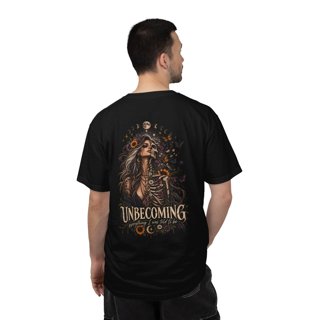 Unbecoming Gothic Moon T‑Shirt — Witchy Skeleton Art Tee