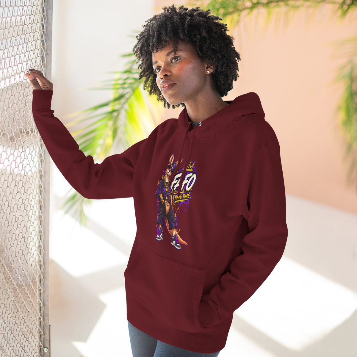 Streetstyle Kangaroo Graphic Hoodie — "FAFO" Retro Character Pullover