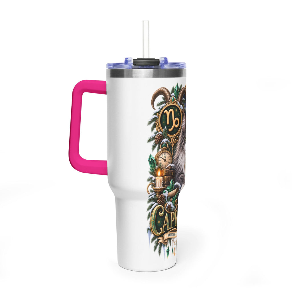 Capricorn Norwegian Forest Cat 40oz Vacuum Tumbler — Zodiac Travel Mug with Handle