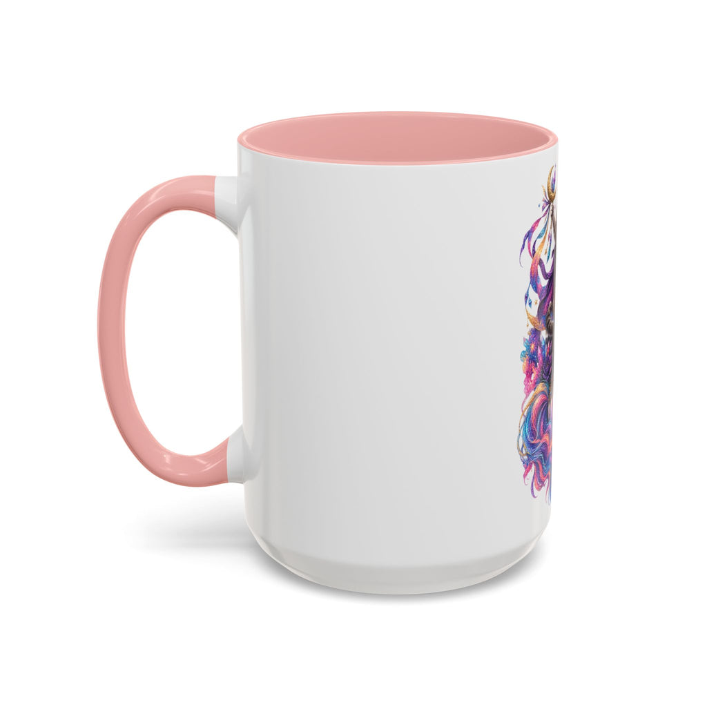 Magical Cat Knight on Unicorn Accent Coffee Mug — Colorful Fantasy 11/15oz