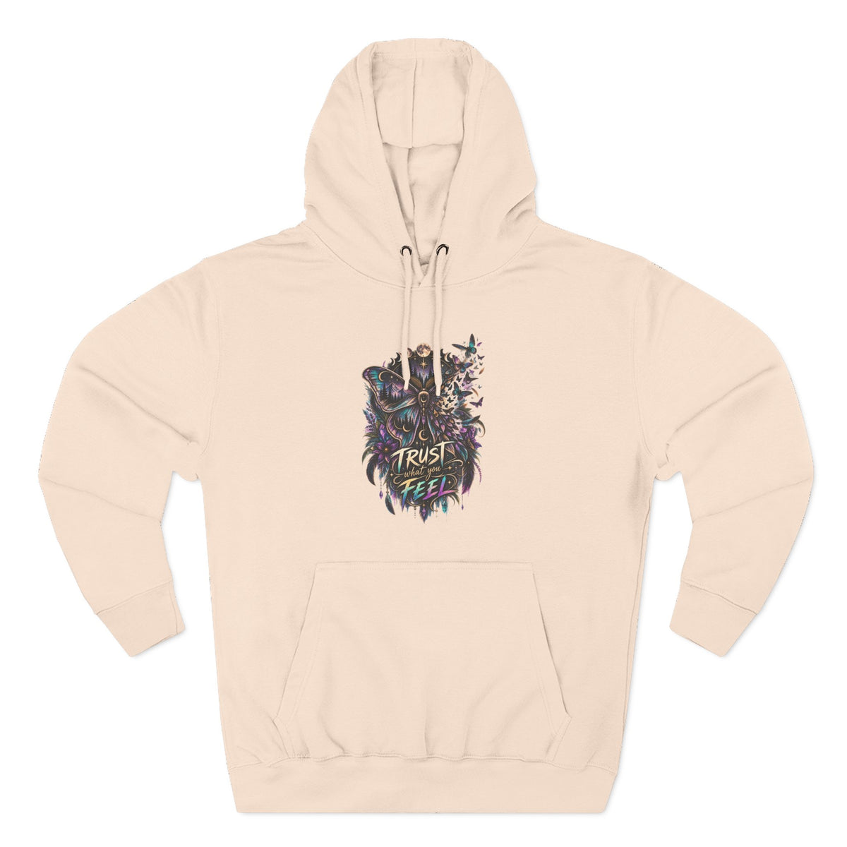 Trust What Feel Fleece Hoodie — Moth Mystical Empowerment Graphic Hoodie