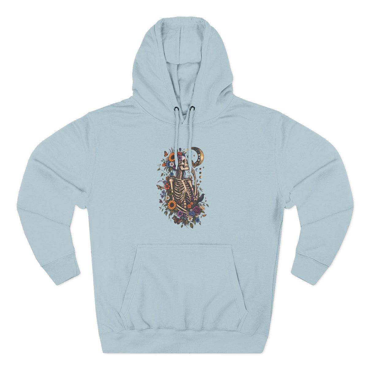 Skeleton Moon Floral Hoodie – Gothic Botanical Graphic Pullover
