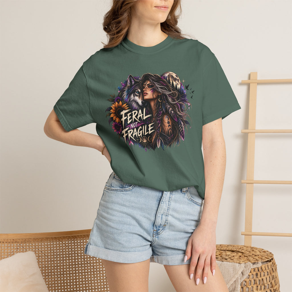 Feral Not Fragile Graphic T-Shirt — Wolf & Woman Nature Art Tee