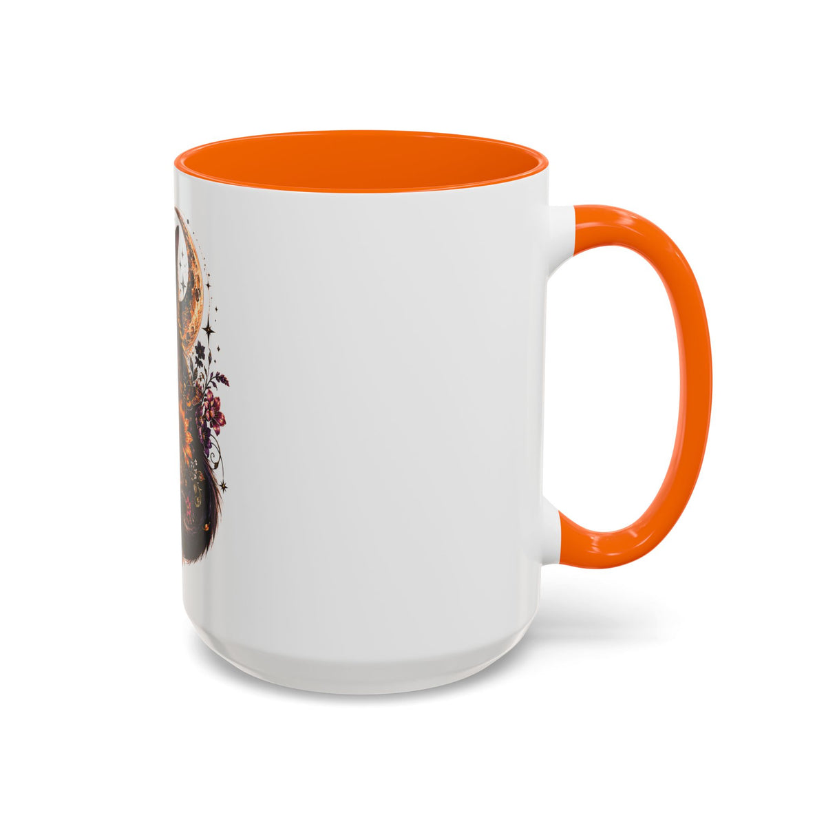 Cat & Skull Accent Coffee Mug — Gothic Black Cat Art Coffee Cup (11/15oz)