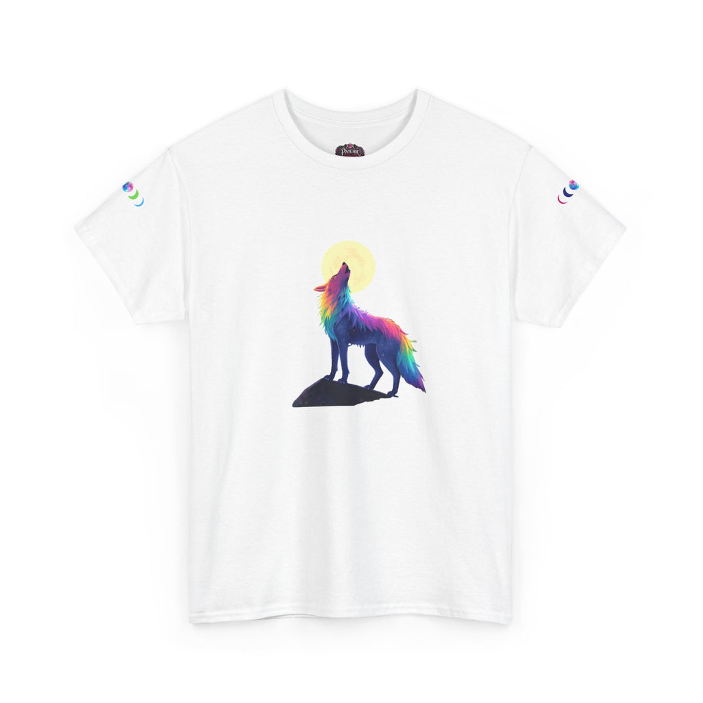 Wolf Moon T‑Shirt — Rainbow Celestial Wolf Graphic Tee